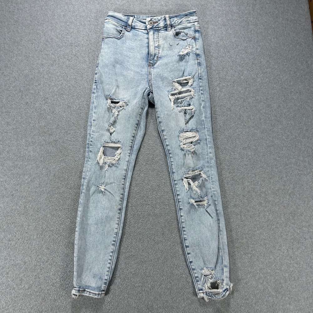 American Eagle Curvy Super Hi-Rise Jegging Womens 24 Light Wash Distressed Y2K